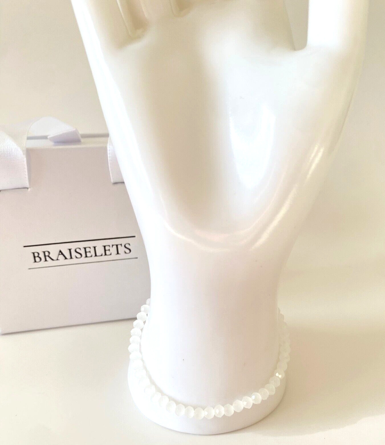 Personalized Name Bracelet 4mm White Beads Gold Letters For Women Dainty Jewelry