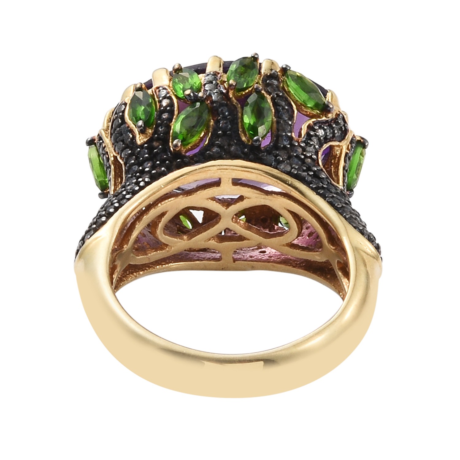Yellow Gold Rhodium Plated 925 Sterling Silver Ring With Natural African Amethys