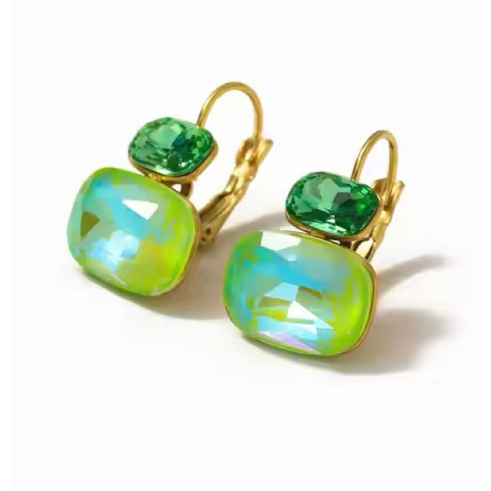 Anthropologie green 18k gold plated crystal drop earrings