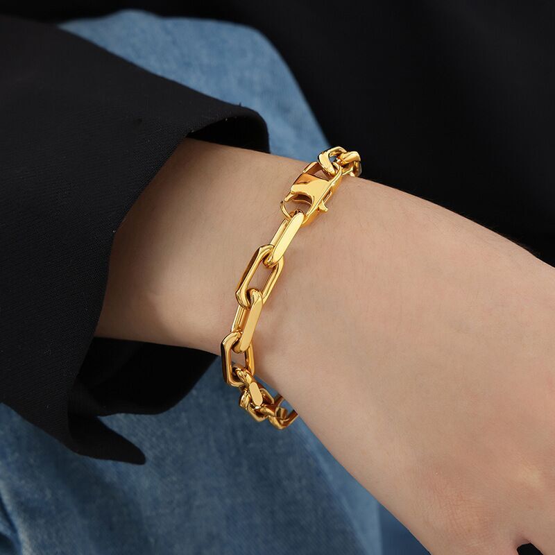 7.5mm Wide Woman 18k Gold Plated Link Chain Paper Clip Necklace Bracelet