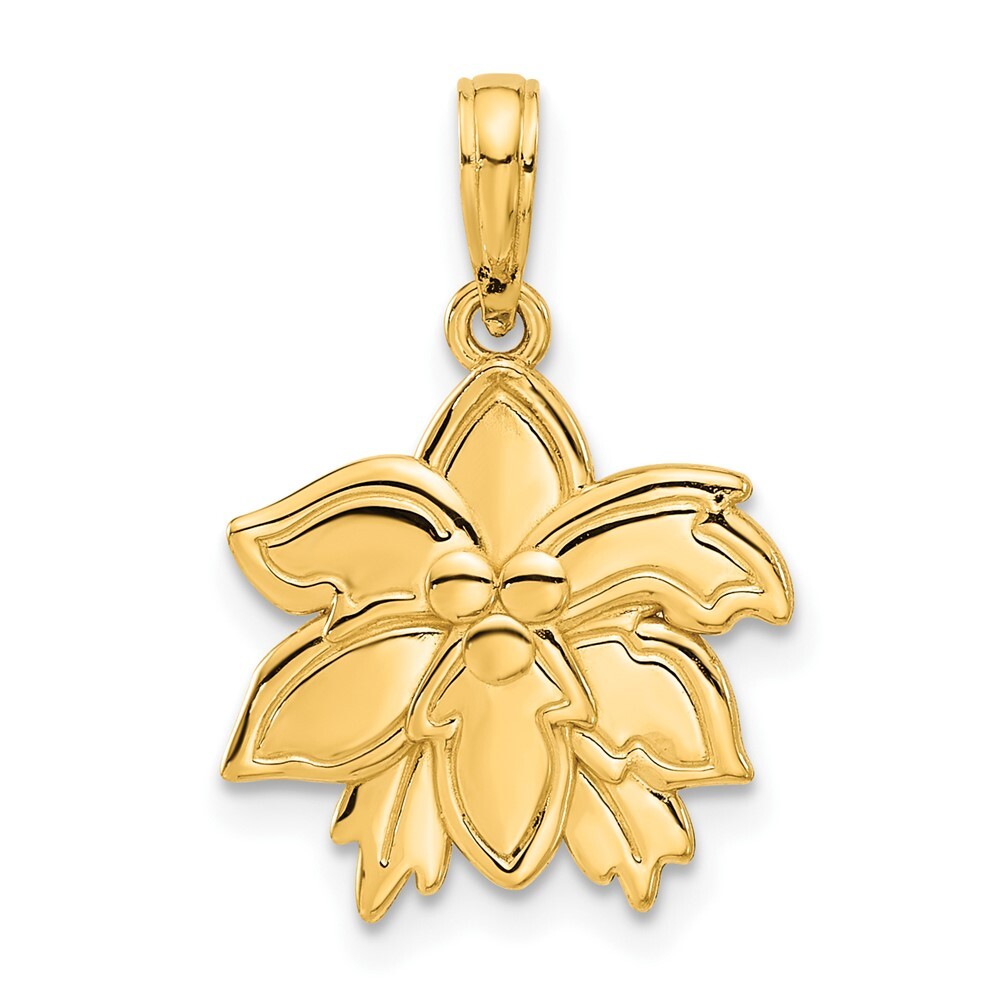 14K Yellow Gold Polished Poinsettia Floral Pendant 1.7gm L-22mm W-14.9mm
