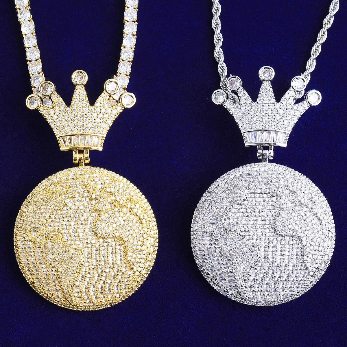 King Of The World | VVS Diamond CZ Crown Globe Hip Hop Iced Blinged Out Pendant