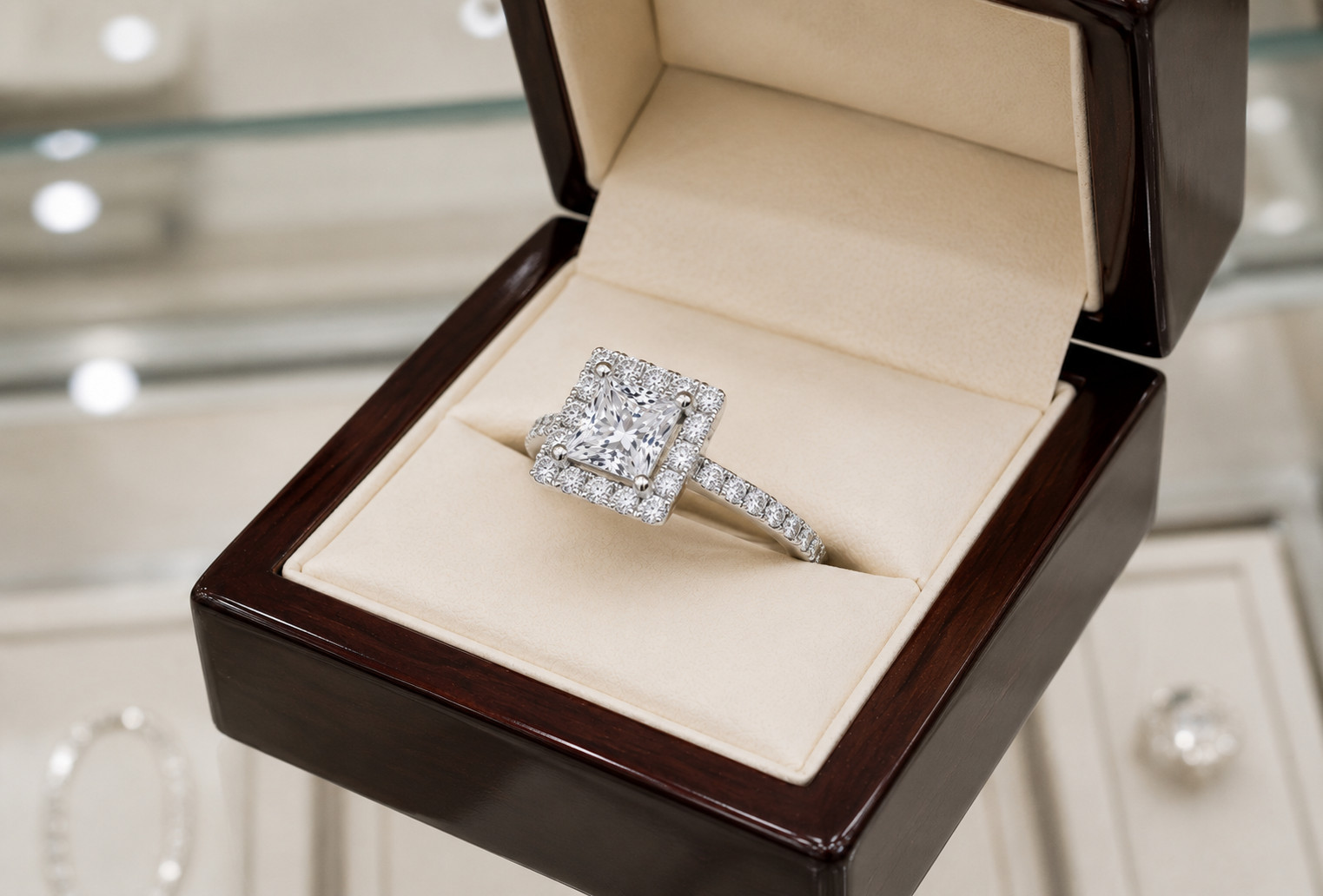 Natural Diamond Princess Cut Wedding Ring 14k White Gold 2.15 Ct