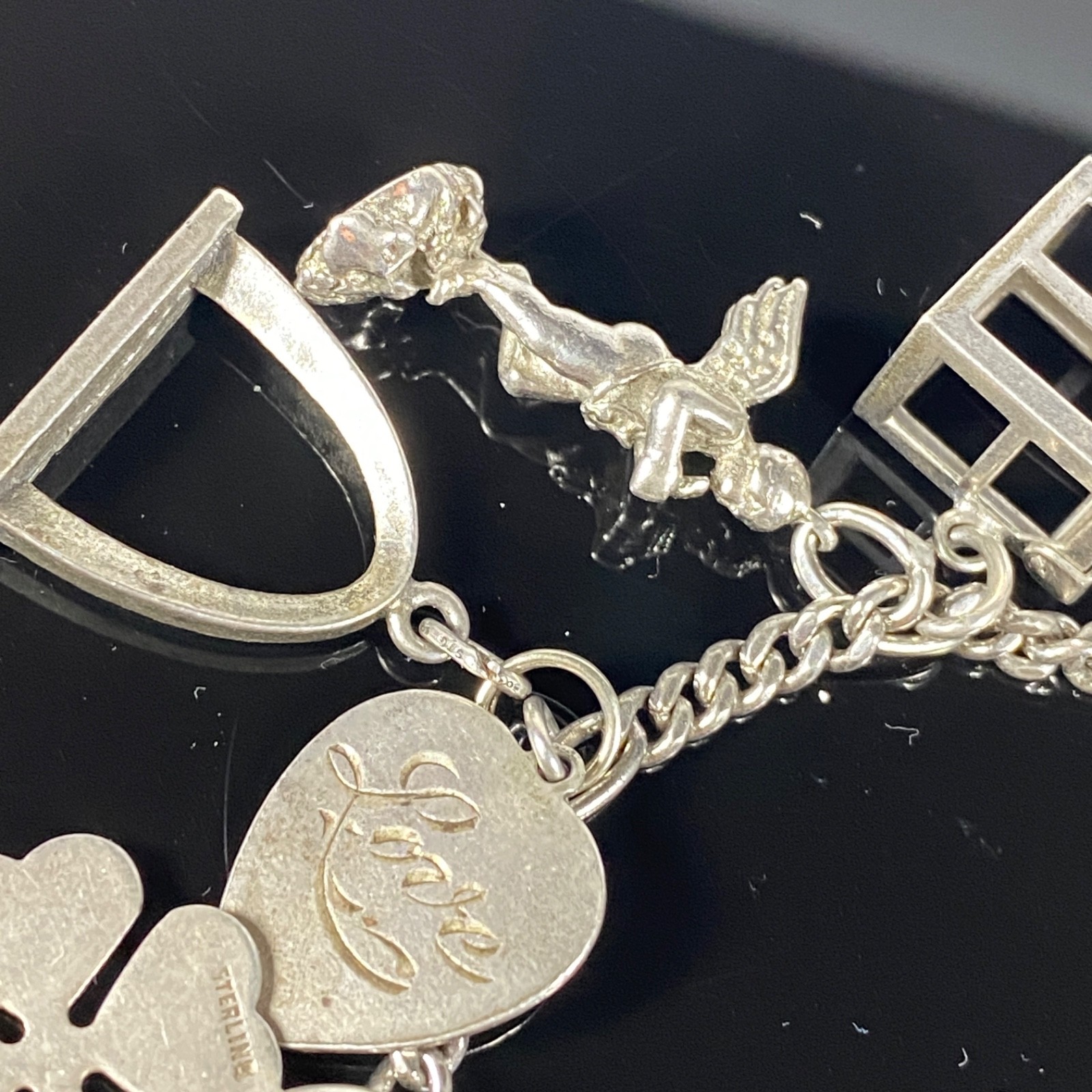 STERLING SILVER Vintage Charm Bracelet 45g Variety of 15 Charms Kinney Wells