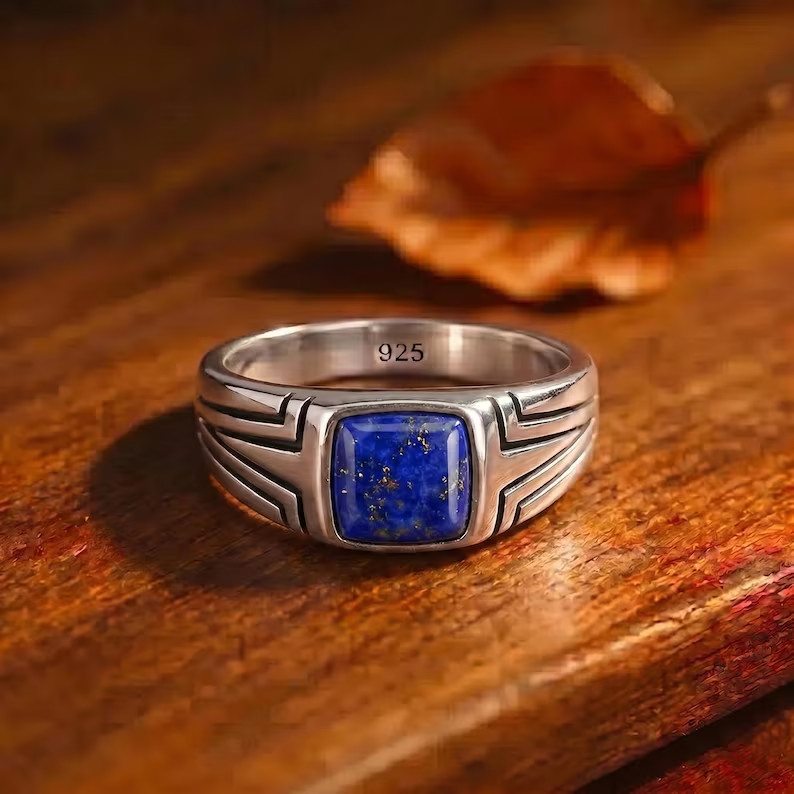 Men’s Lapis Lazuli Signet Ring 925 Sterling Silver Handmade Jewelry Gift