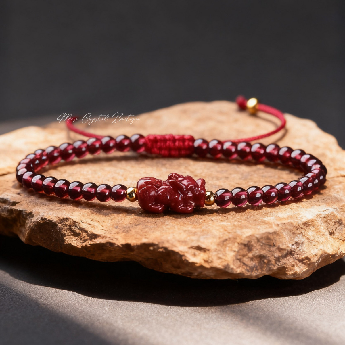 Dragon Charm Garnet Bracelet Healing Crystal Protection Handmade Love Bracelet