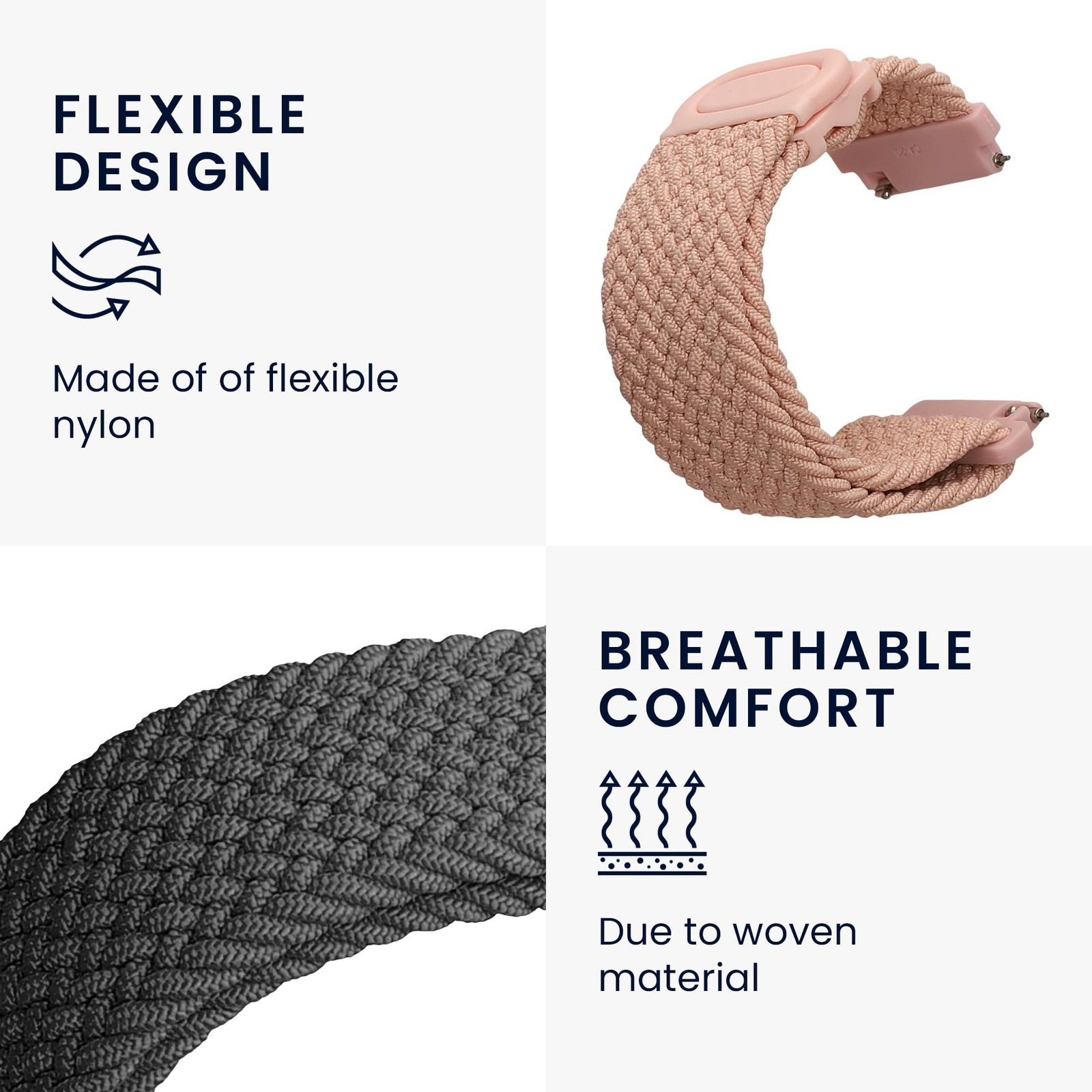 kwmobile 2x Nylon Strap for 5.9 – 7.5 inches (15 – 19 cm), grey / dusty pink