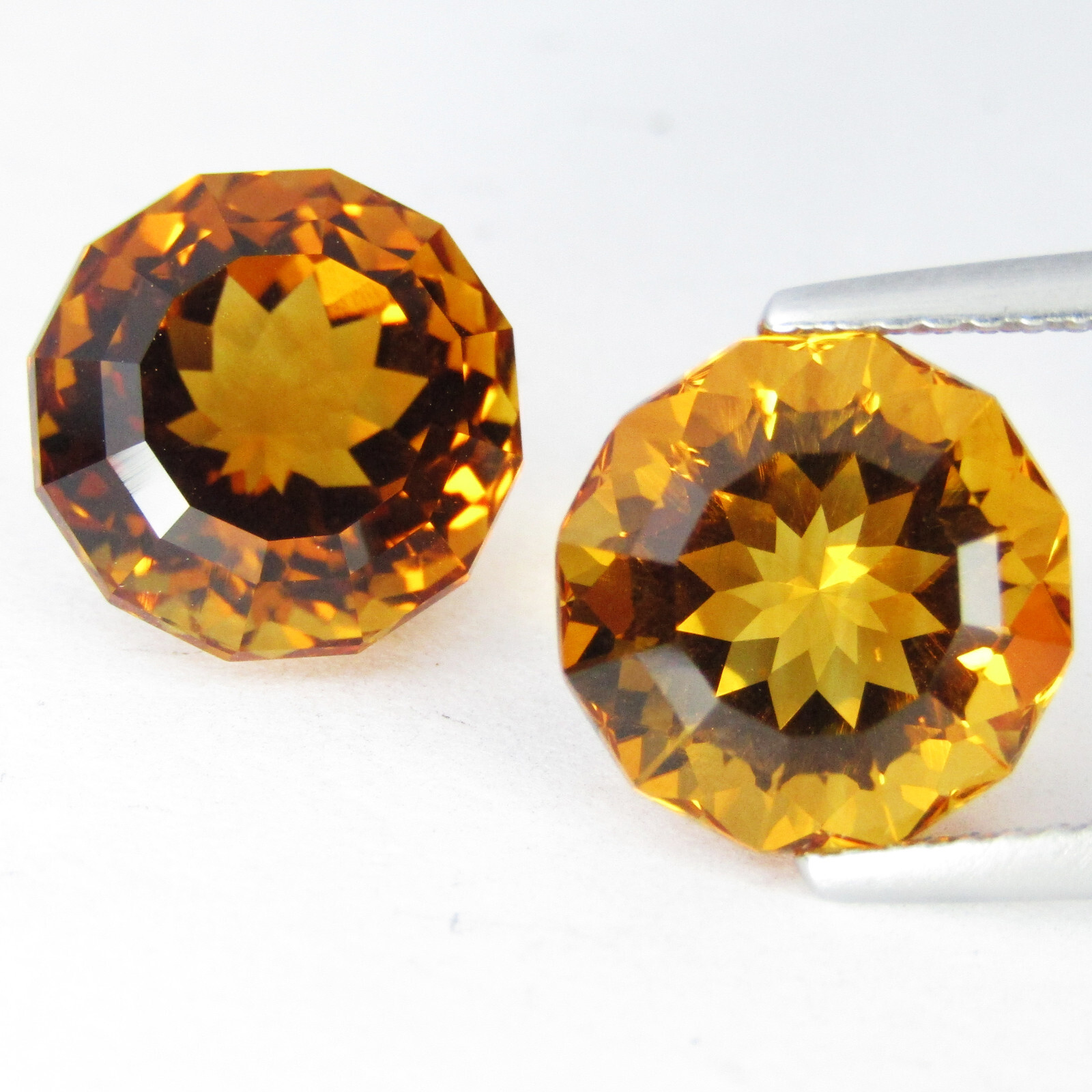 7.71Cts Ravishing Natural Golden Color Citrine Round Custom Cut Matching Pair