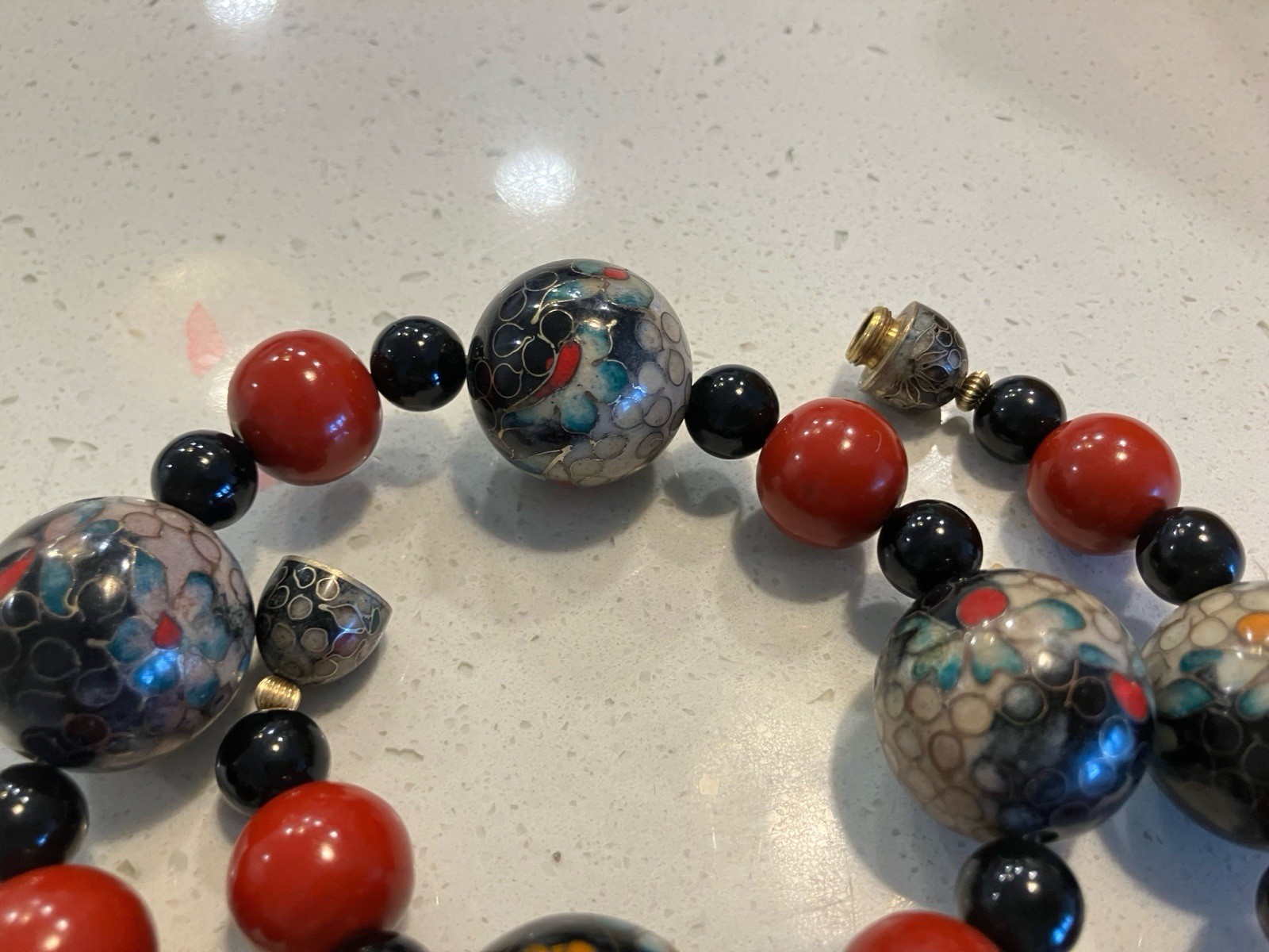 Vintage Huge Chinese Cinnabar Cloisonne Bead Necklace