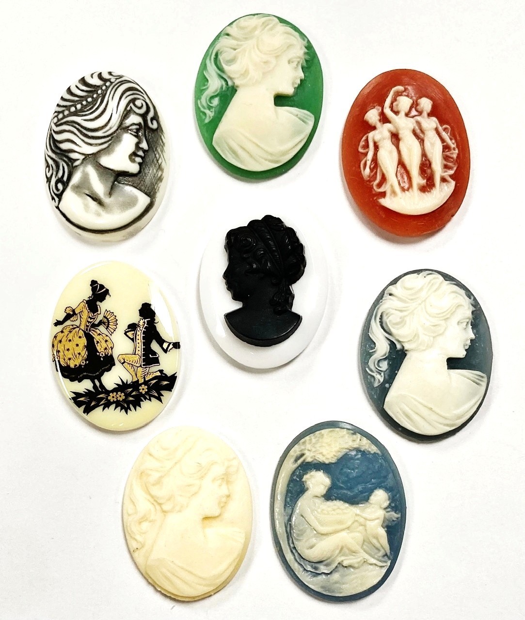 15 Vintage Acrylic Cameos (Hong Kong, Japan, West German) DIY Jewelry Making C81