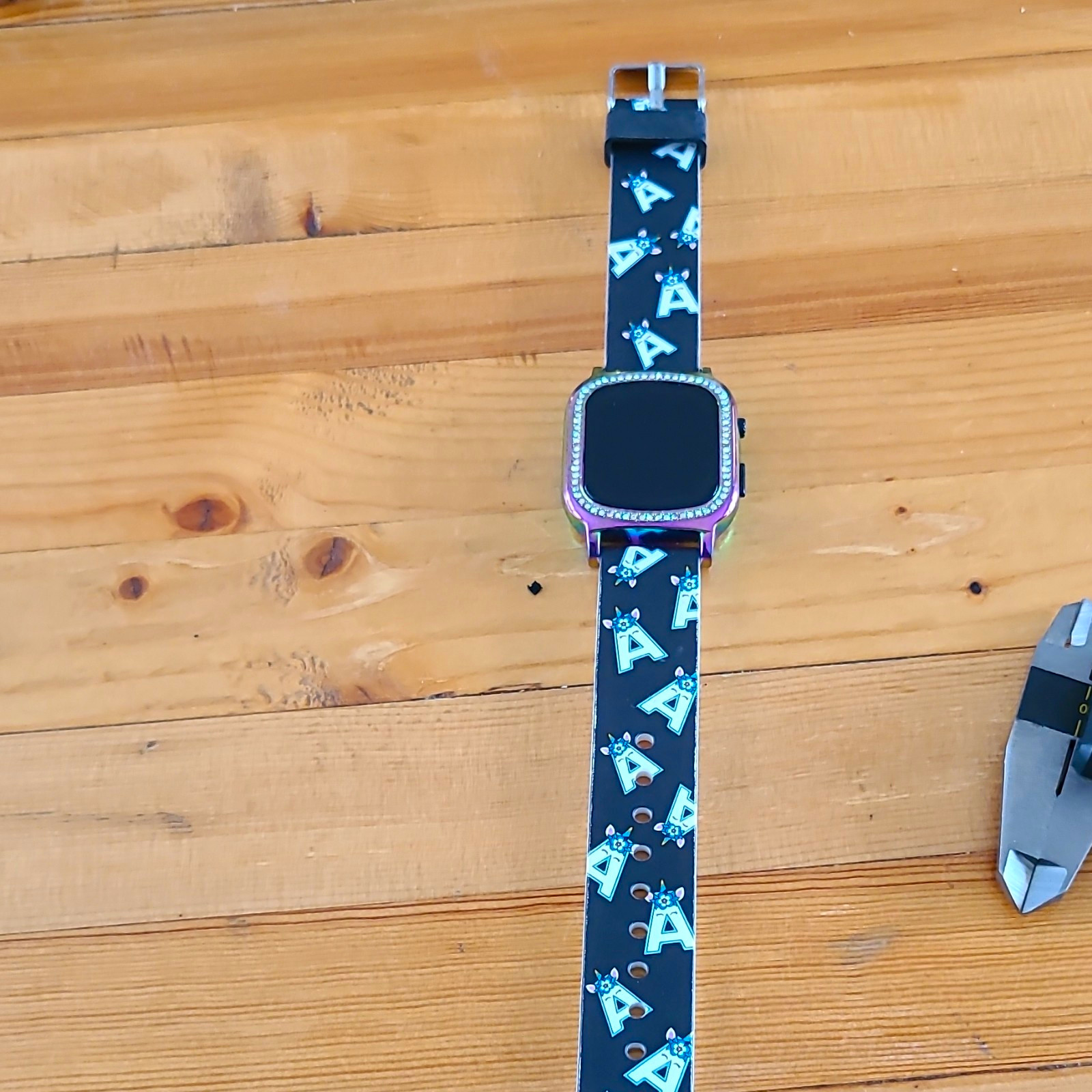 Accutime Kids Digital Quartz Watch 32mm Square, Black Silicone Strap, Rhinestone