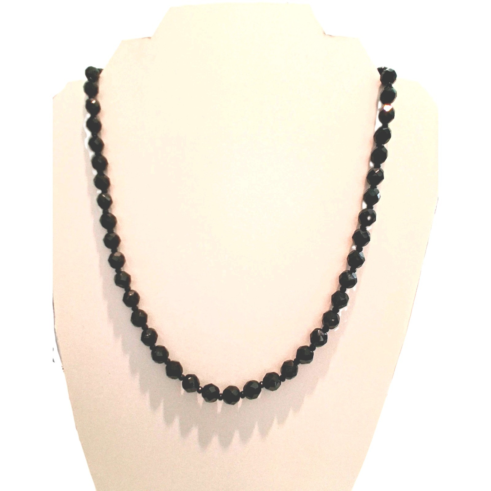 Black Faceted Glass Bead Necklace, Round Beads, Lobster Clasp Closure