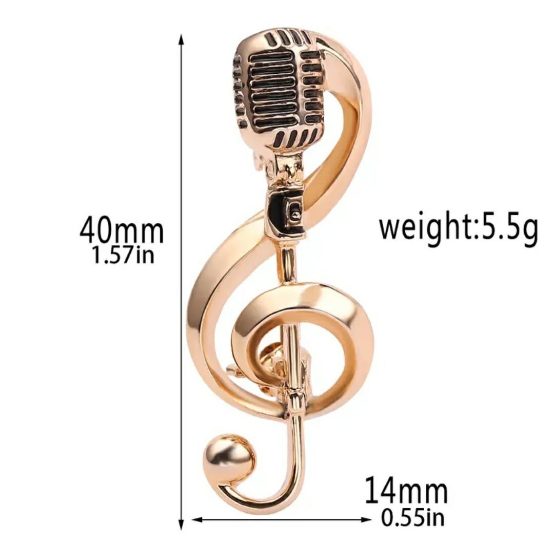 Music Note Brooch Pin Gold Color Microphone Lapel Pin Jewelry Gift