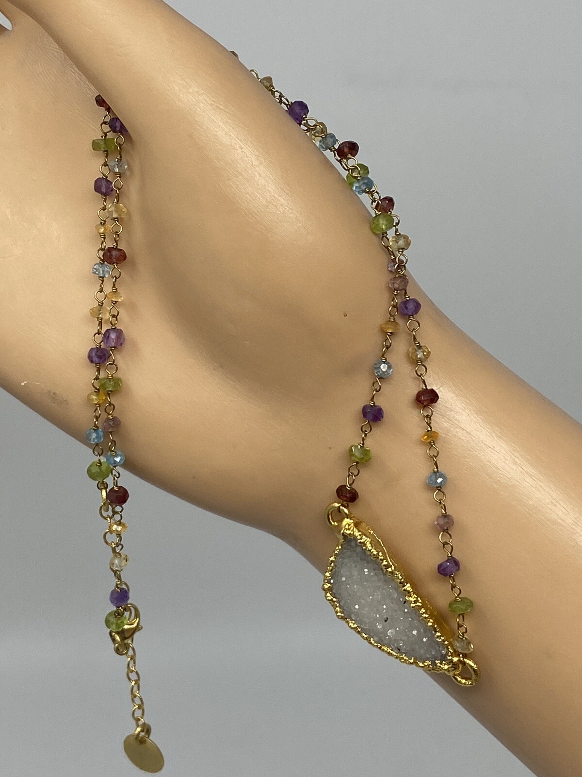 Nina Nguyen Gold Chain Multicolor Sone White Gold Leaf Plated Geode Necklace
