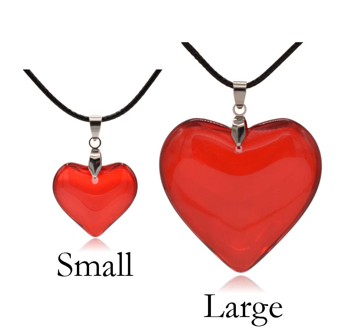 Large Blue Semi-Transparent Solid Glass Heart Pendant Necklace (Large Blue)
