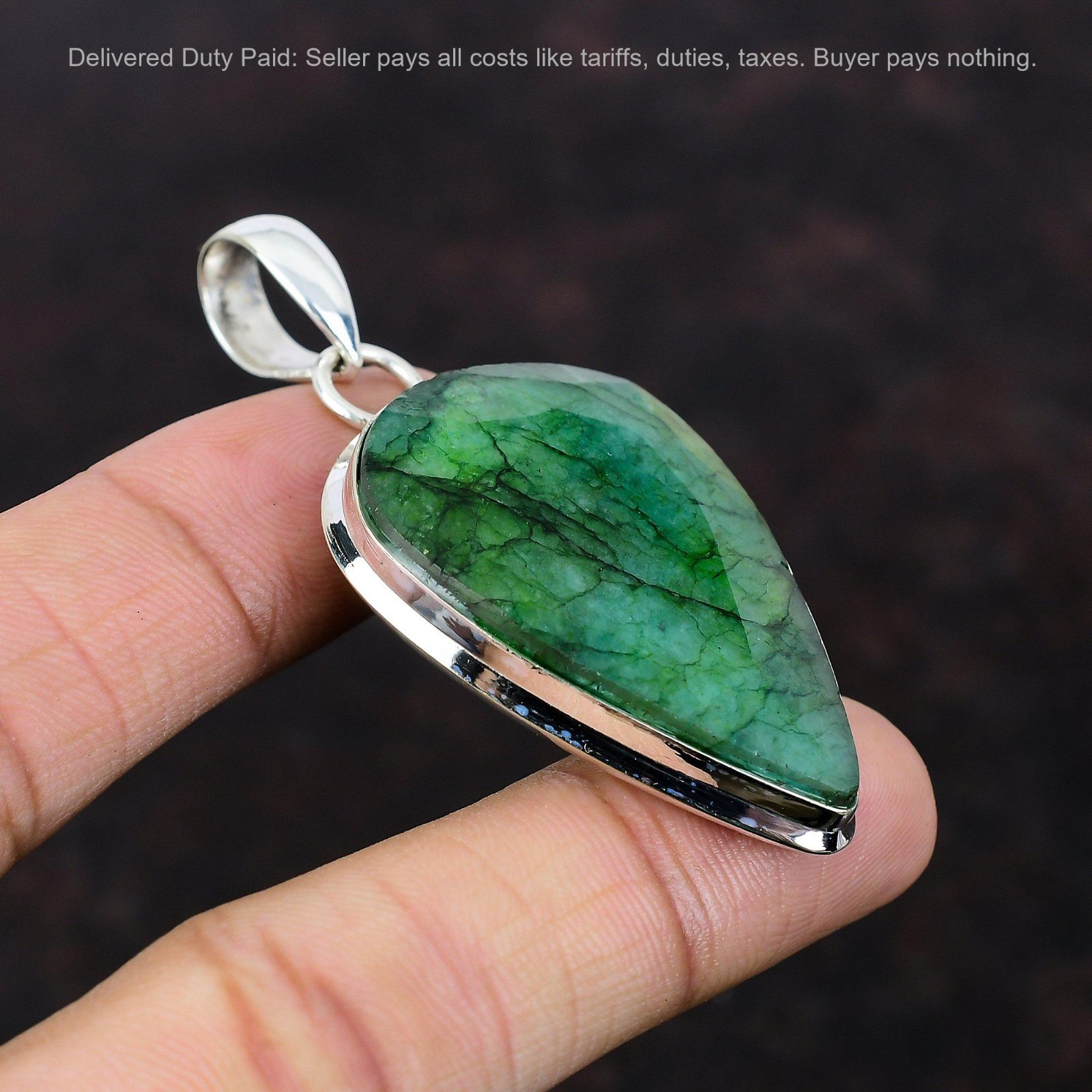 Valentines Deal Pear Zambian Emrald Gemstone Daughter Pendant Sterling Silver