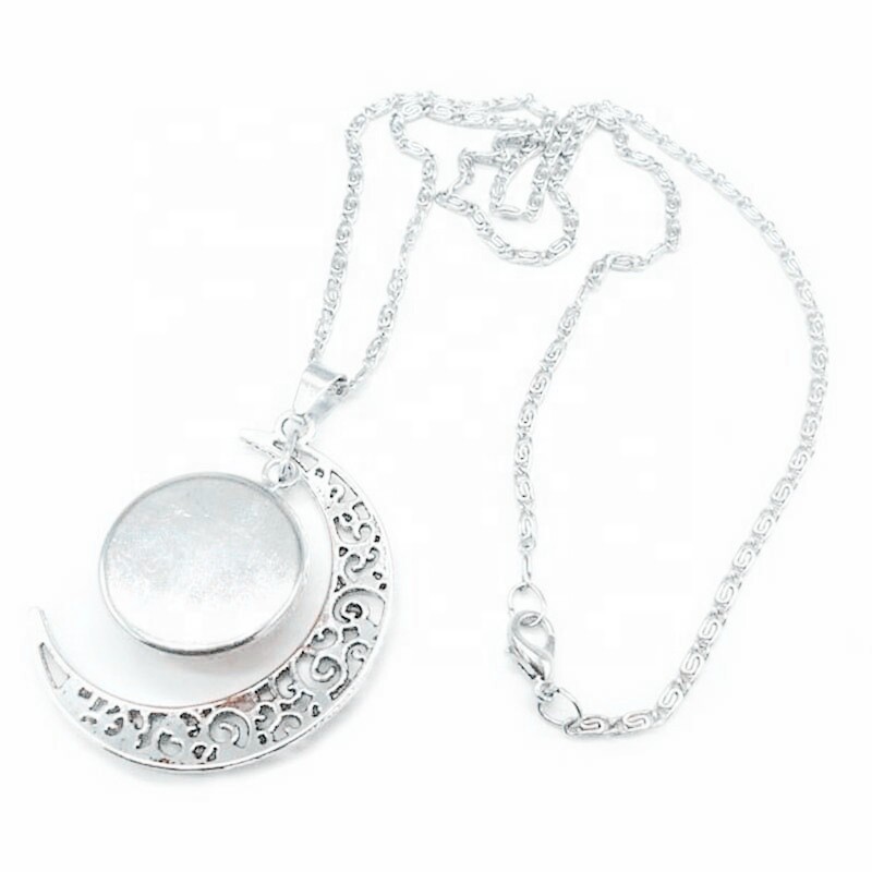 Moon Shaped Zodiac Sign Necklace Horoscope Astrological Pendant with 17″ Chain