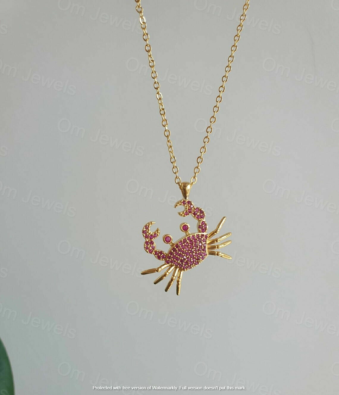 1.20Ct Round Cut Red Ruby Crab Woman’s Pendant 14K Yellow Gold Finish 18″ chain