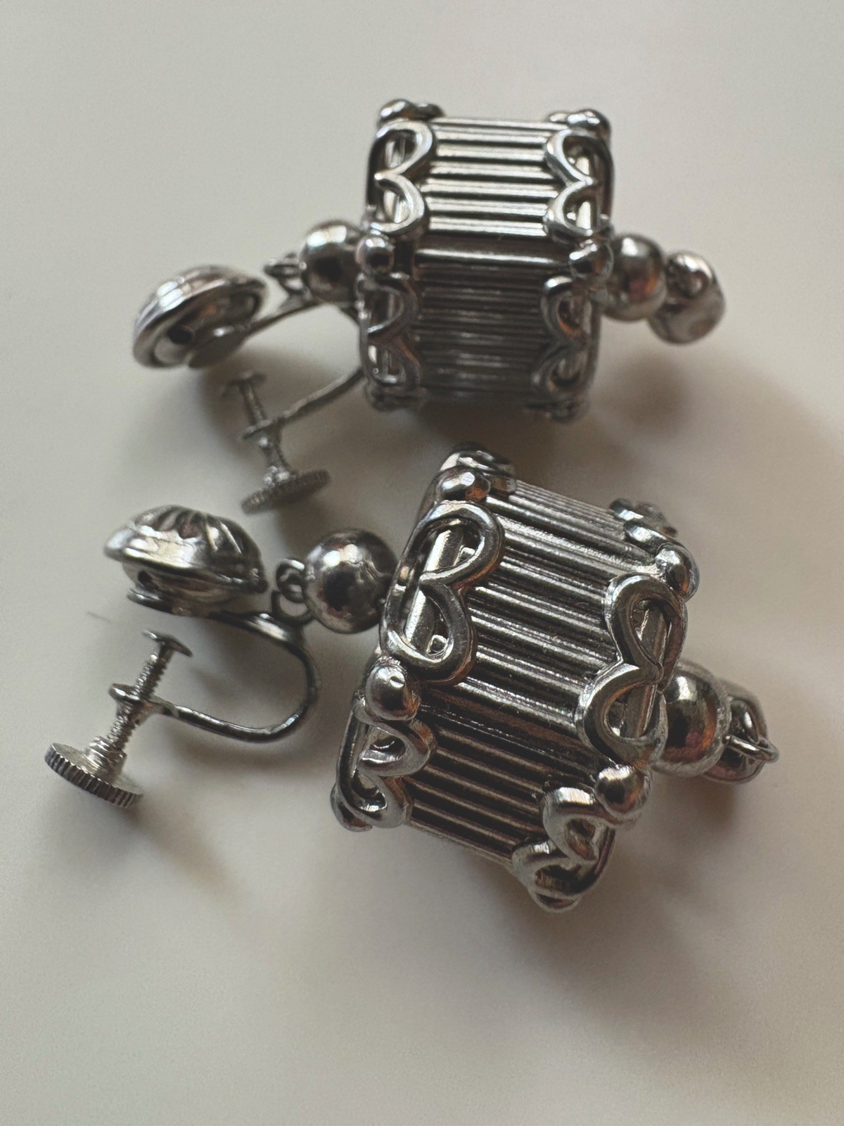 Vintage c.1955-62 Rhodium Lantern Pagoda Sautoir Necklace & Earrings Set RARE