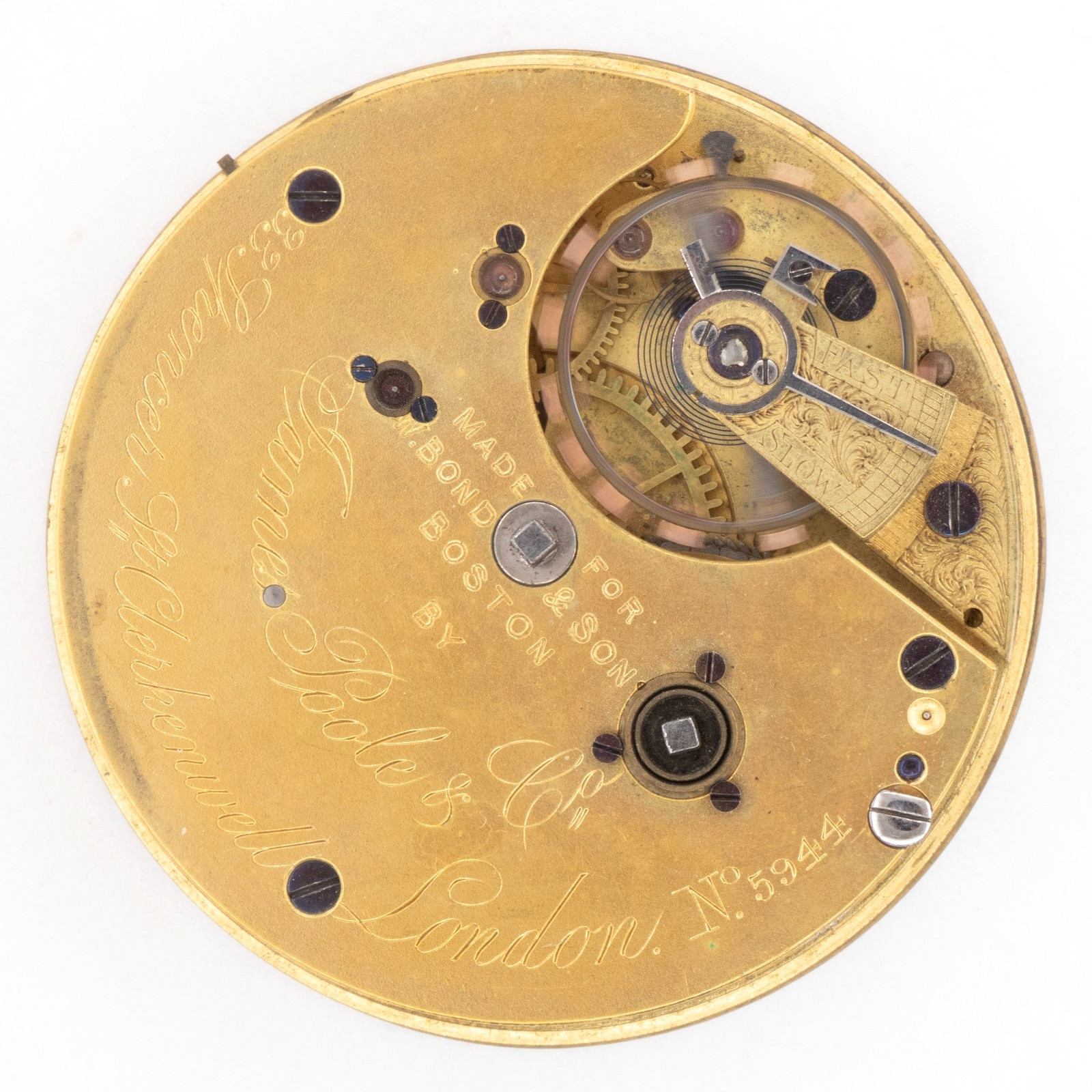 James Poole 44.7 x 10.9 mm Fusee Antique Pocket Watch Movement, Keeps Time