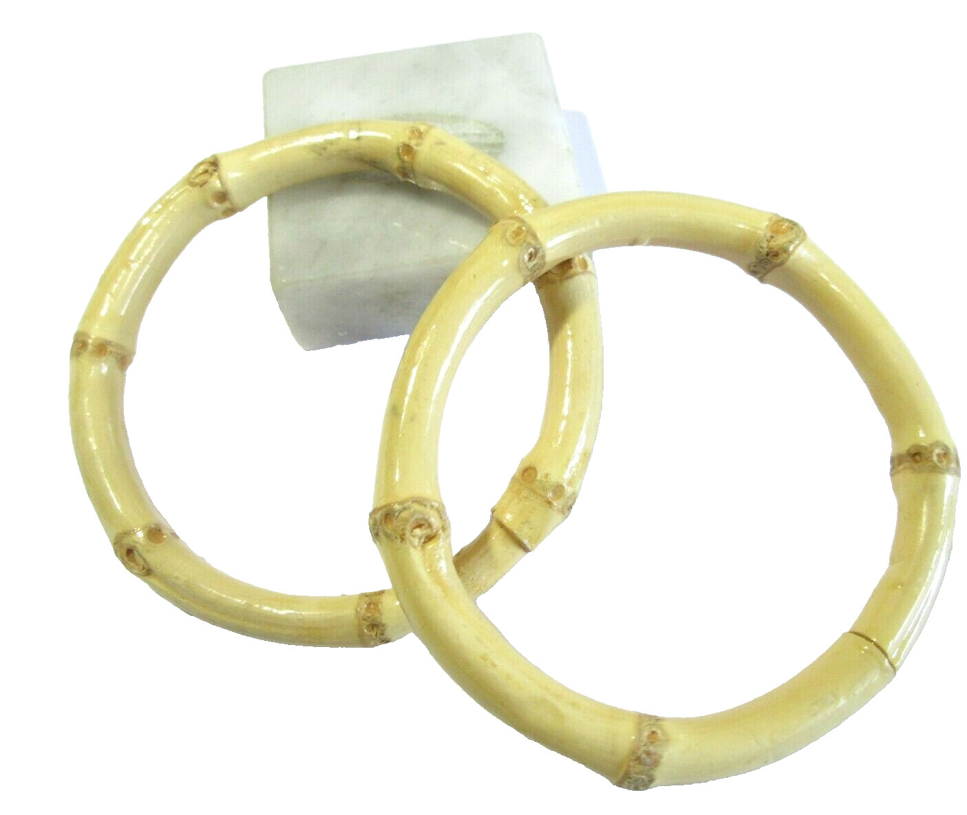 Vintage Pair Wood Bamboo Bracelets Bangle Beige Blonde Color