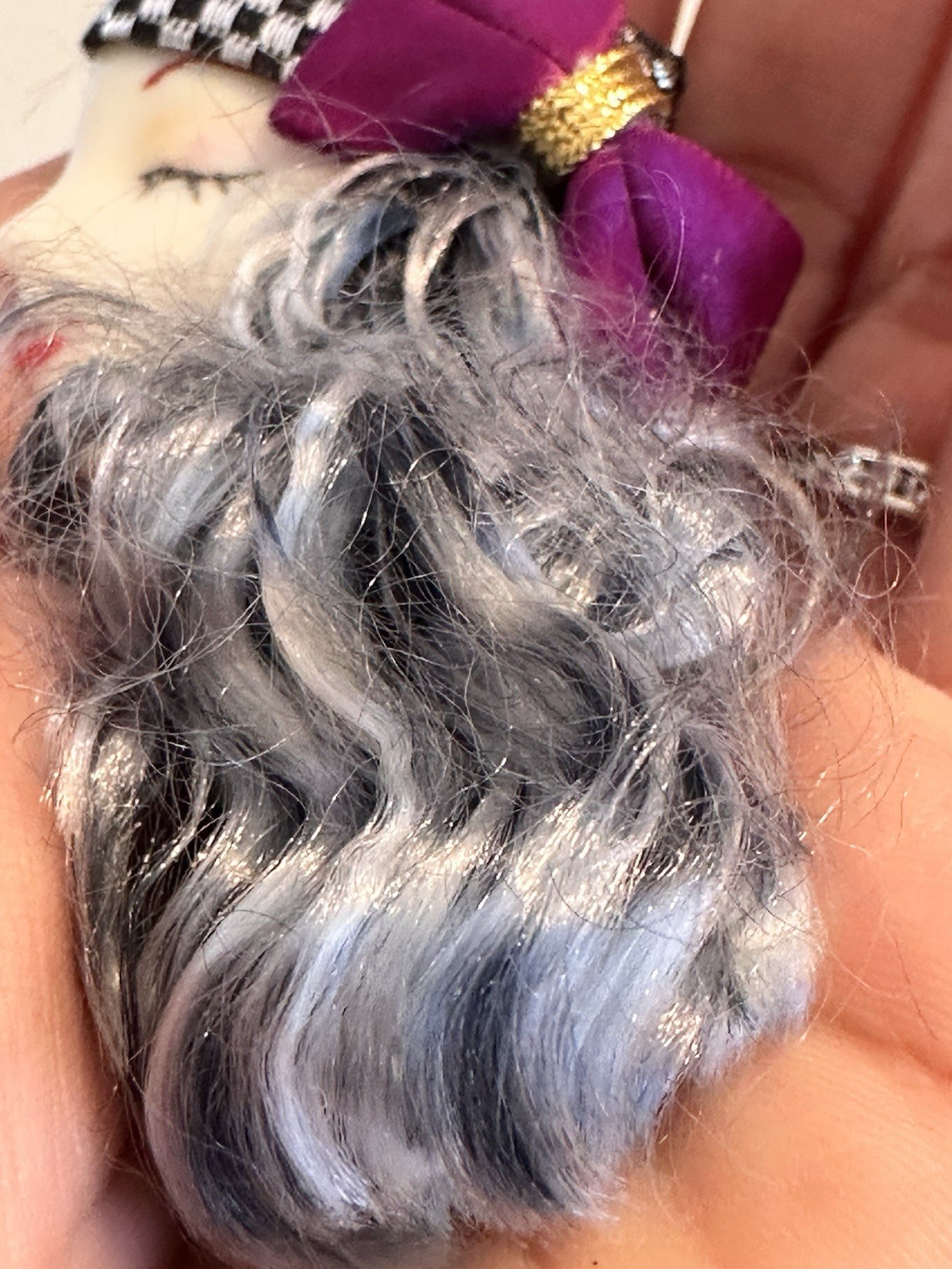 Lady Head Porcelain Brooch Hand Painted Long Gray Hair SEE DETAILS Repair Needed
