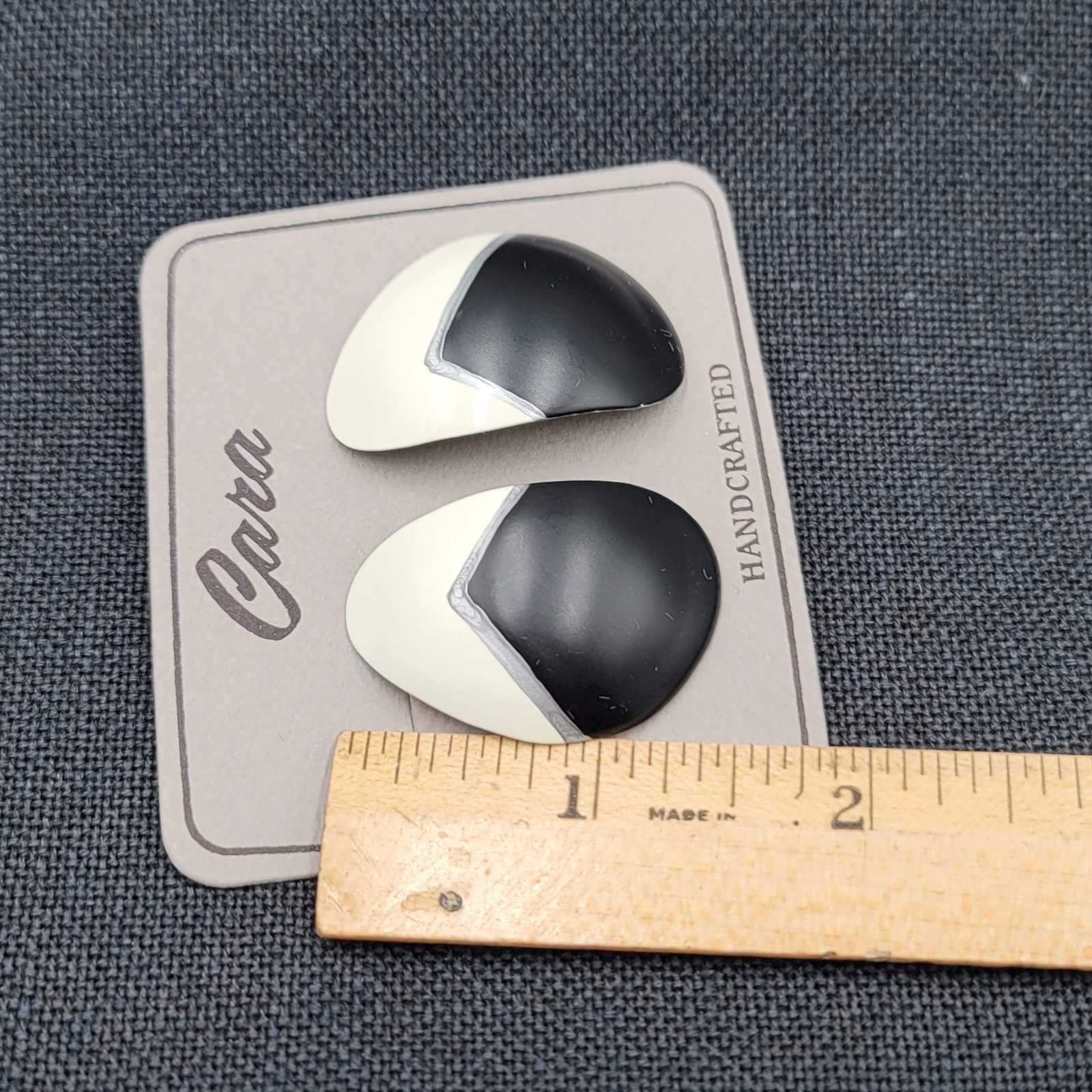 Vintage Black Gray White Enamel Cara Pierced Earrings New Old Stock NOS Prop 1.5