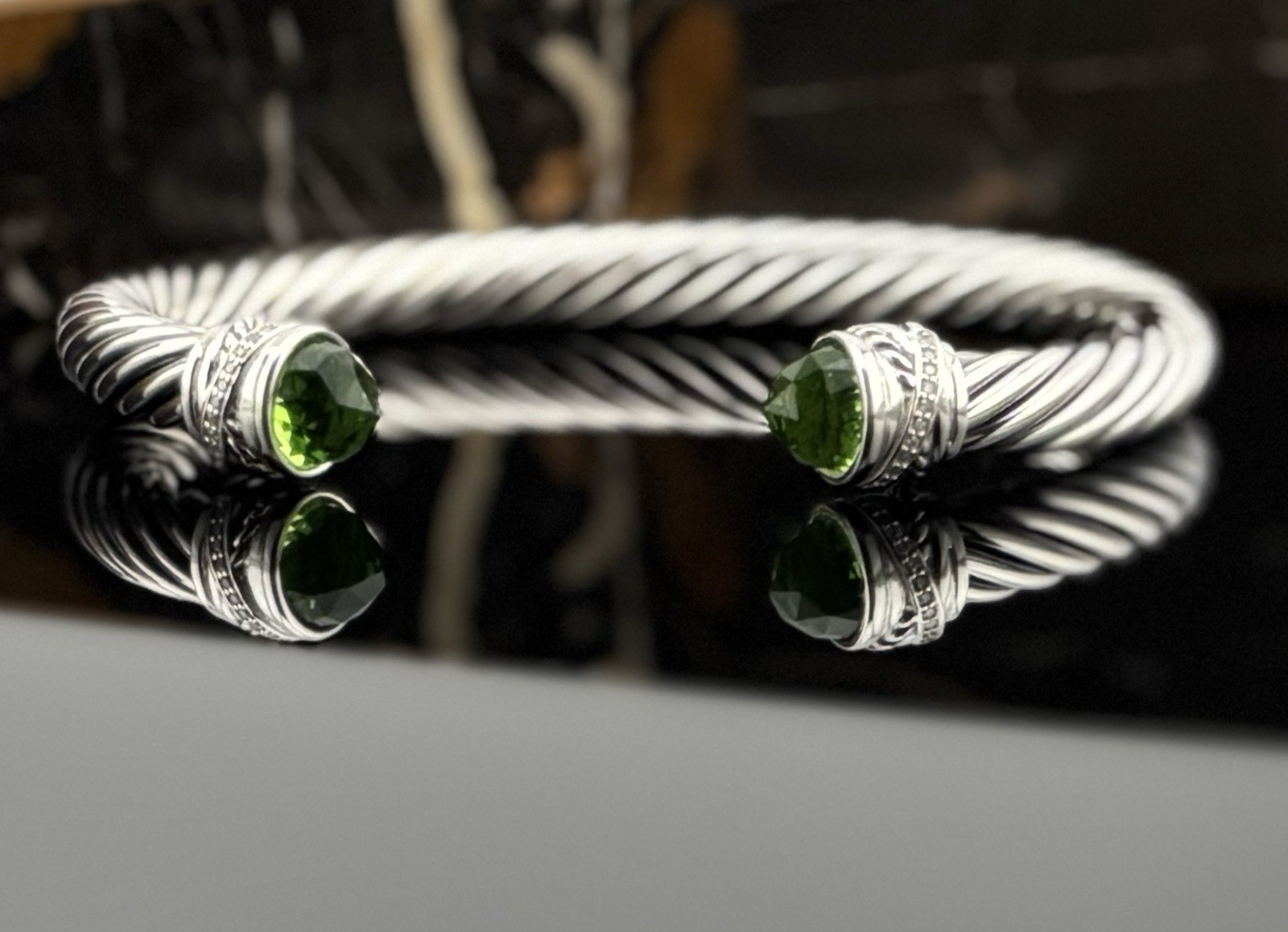 David 7mm Peridot Cable Bracelet 925 Sterling Silver Size Medium