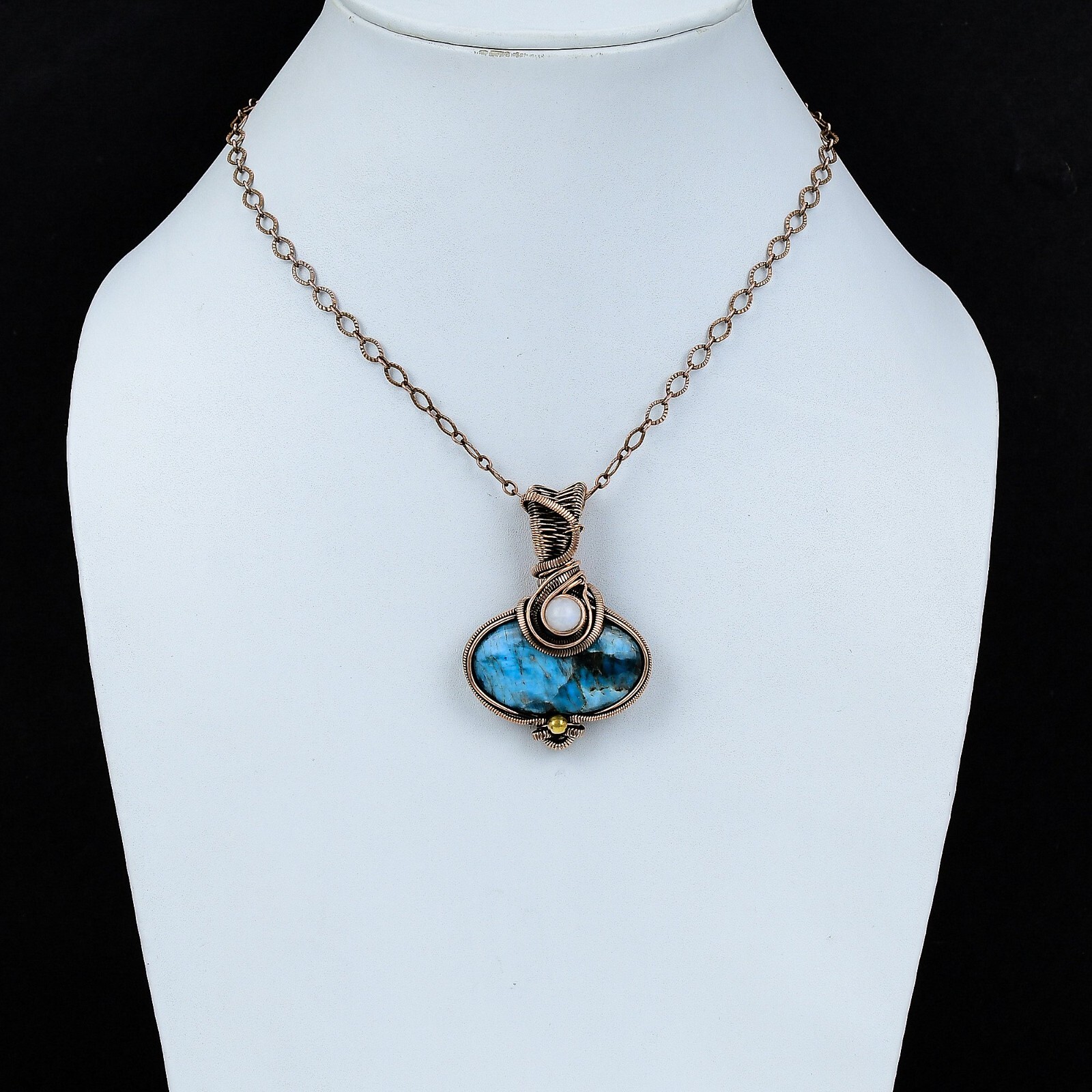 Anniversary Gift For Her Neon Apatite Wire Wrapped Pendant Copper Jewelry 2.13″