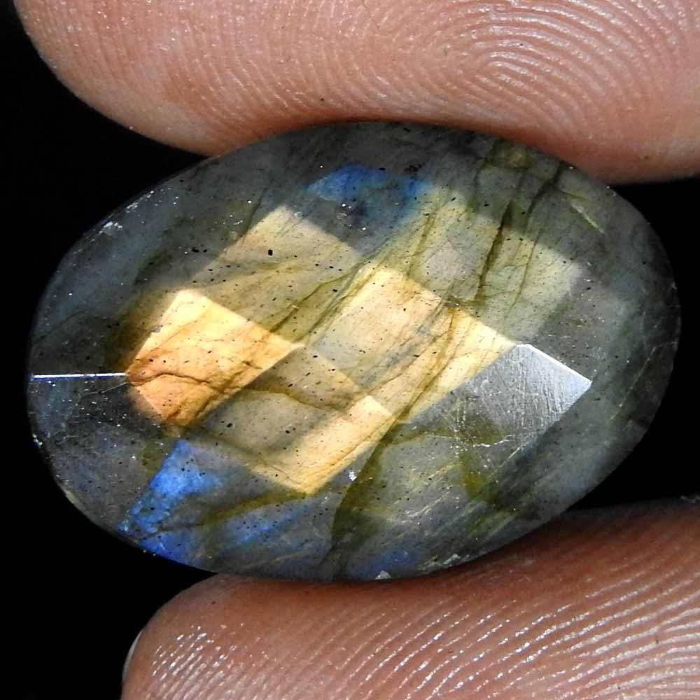 15.90 CT Blue Labradorite Oval Cheker Cut Cabochon Labradorite Gemstone