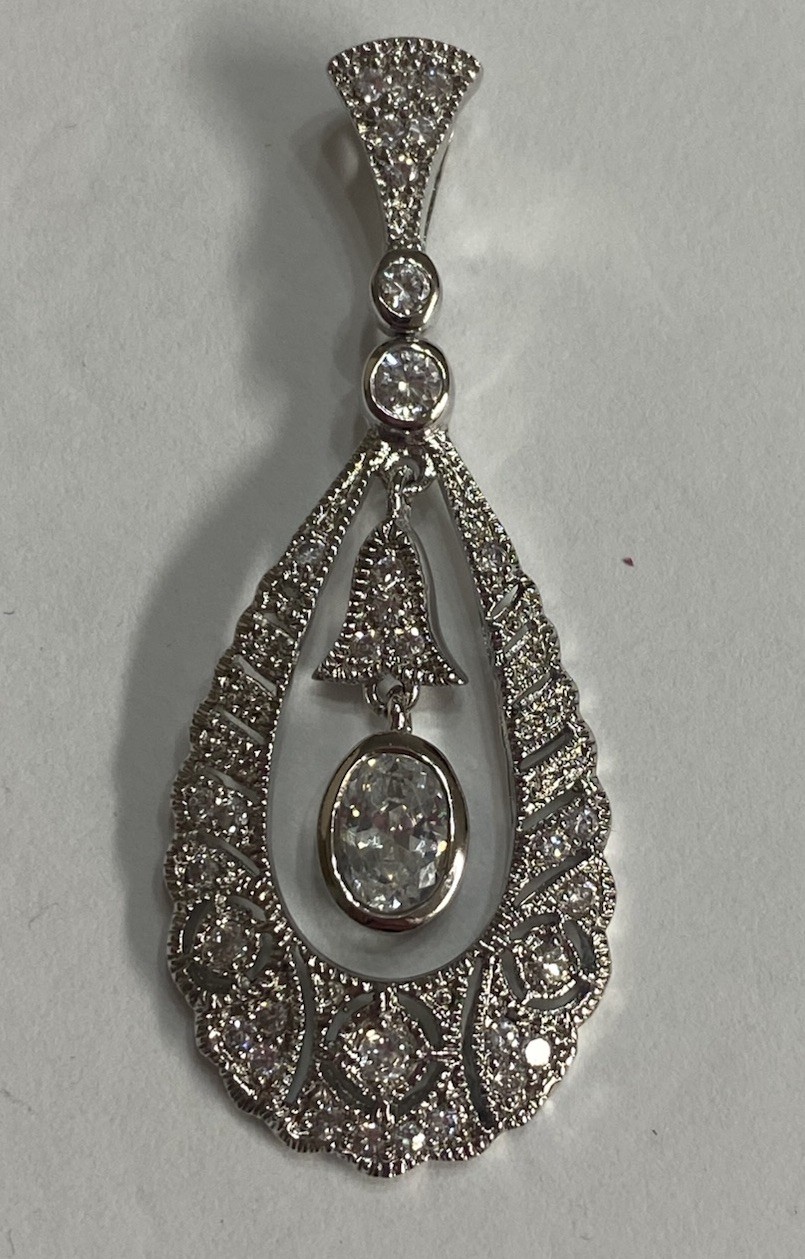 Women’s Teardrop Shape CZ 925 Silver Pendant Only