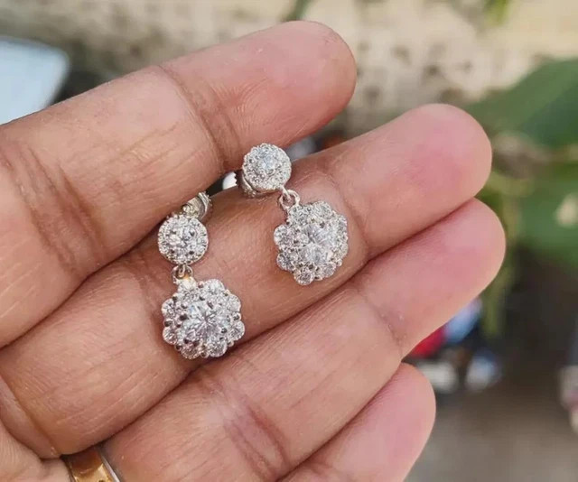 14K White Gold Plated 2.40Ct Lab Grown Diamond Drop Dangle Earrings for Women