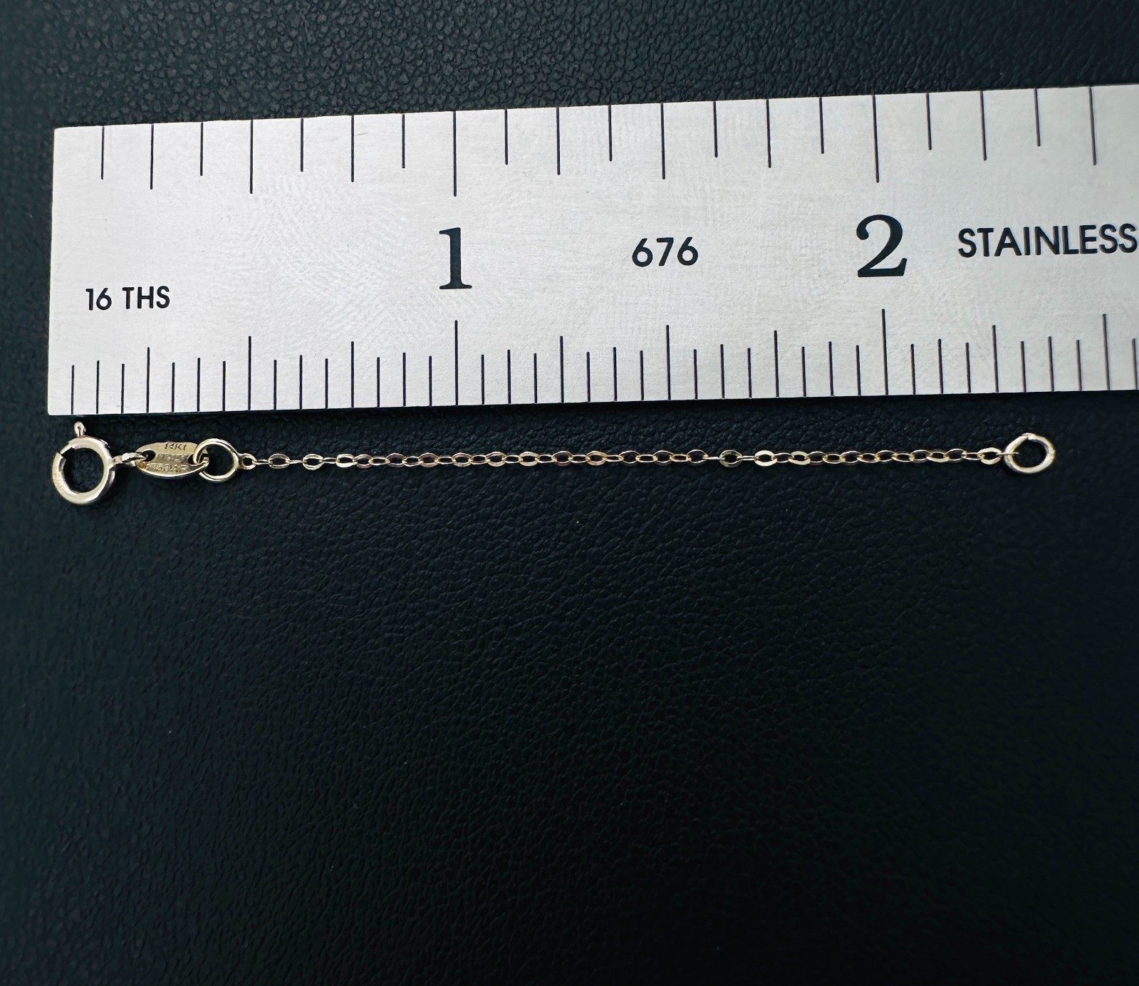 14K Solid Yellow Gold Thin Cable Link Safety Chain Extension Extender .9mm, 2.4″