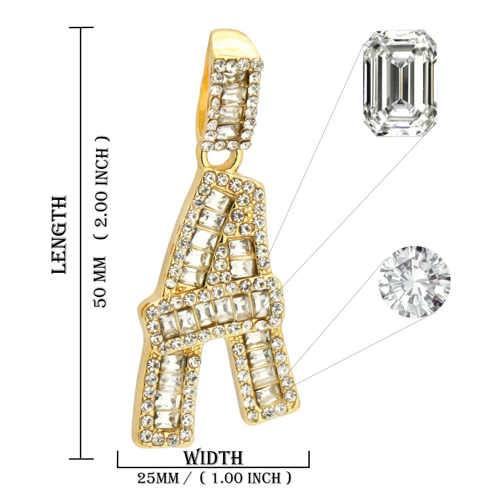Initial Alphabet Letter Gold Plated Cut Pendant Cubic-Zirconia 24″ Rope Chain