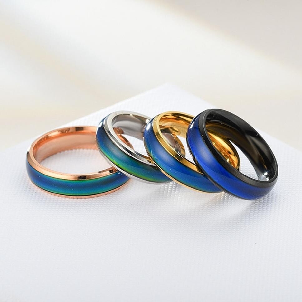 Stainless Steel Non-Tarnish Color Changing Mood Ring Temperature Women Men R48