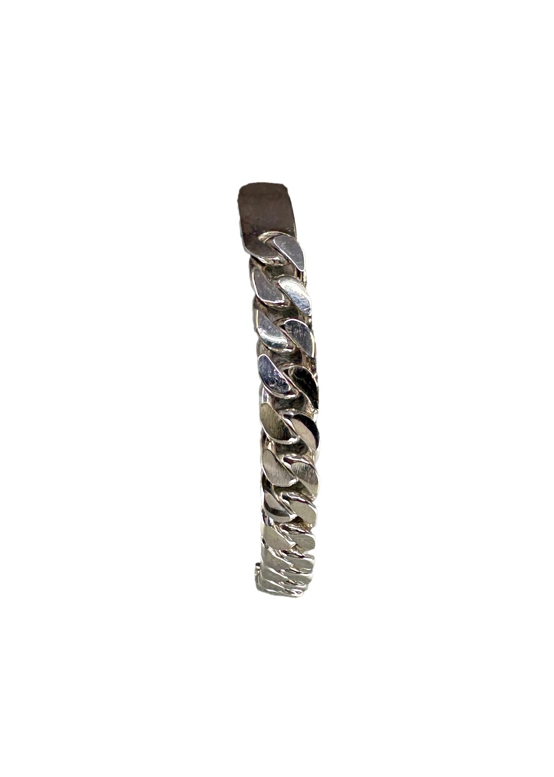 Solid 925 Sterling Silver Curb Cuban Link ID Bar Bracelet 190mm) 21.4g