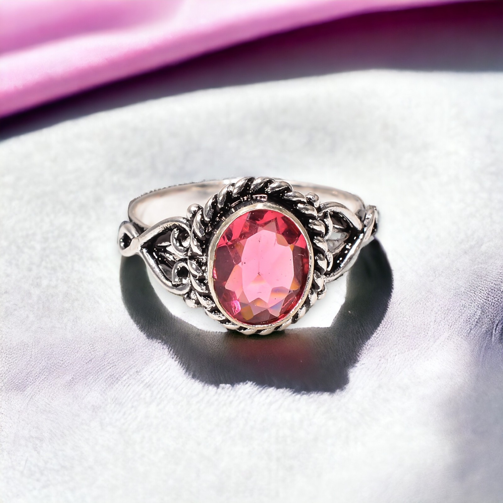 Pink Tourmaline Gemstone Jewelry 925 Silver Handmade Everyday Ring For Women