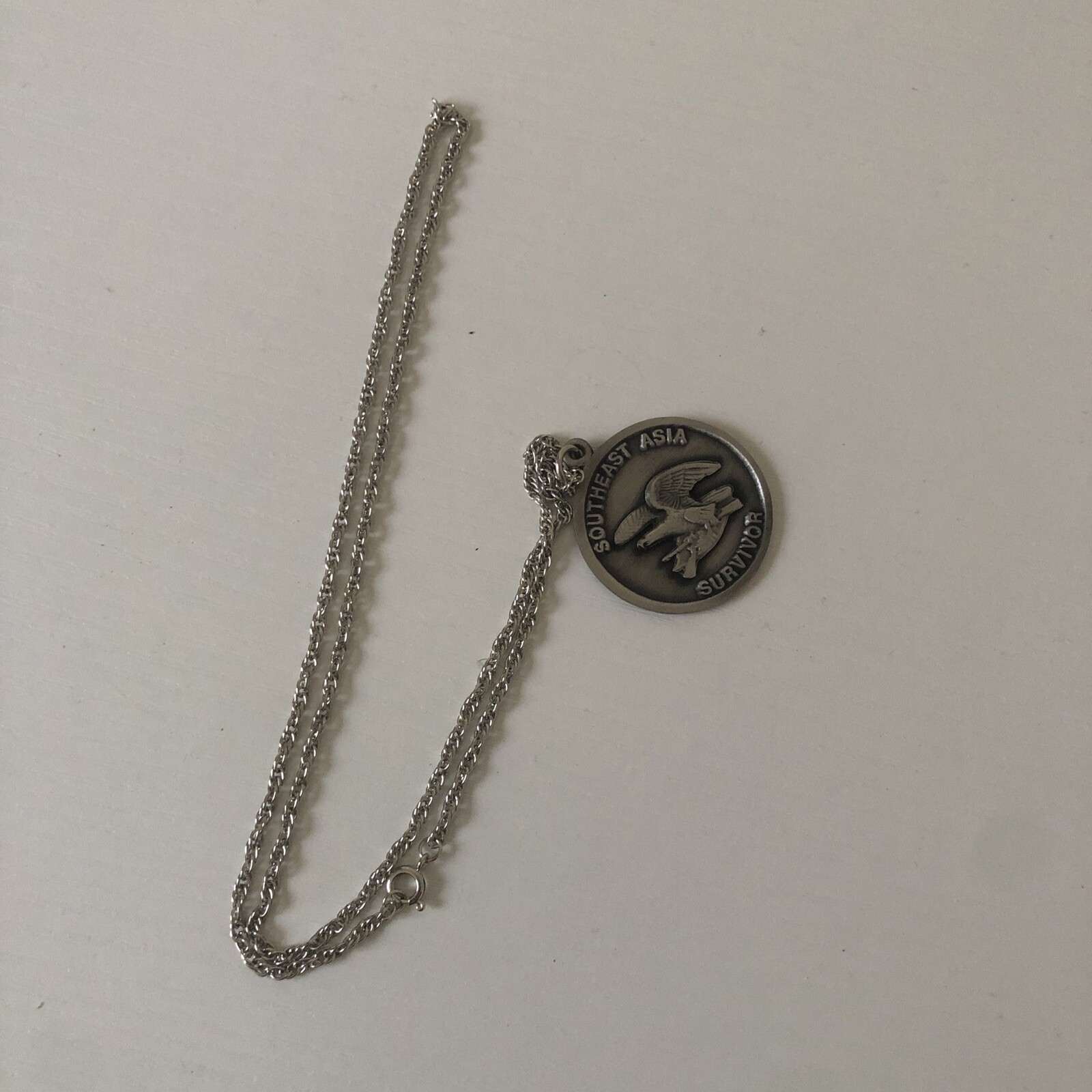 Southeast Asia Survivor Pewter Eagle Medal Pendant Necklace Chain