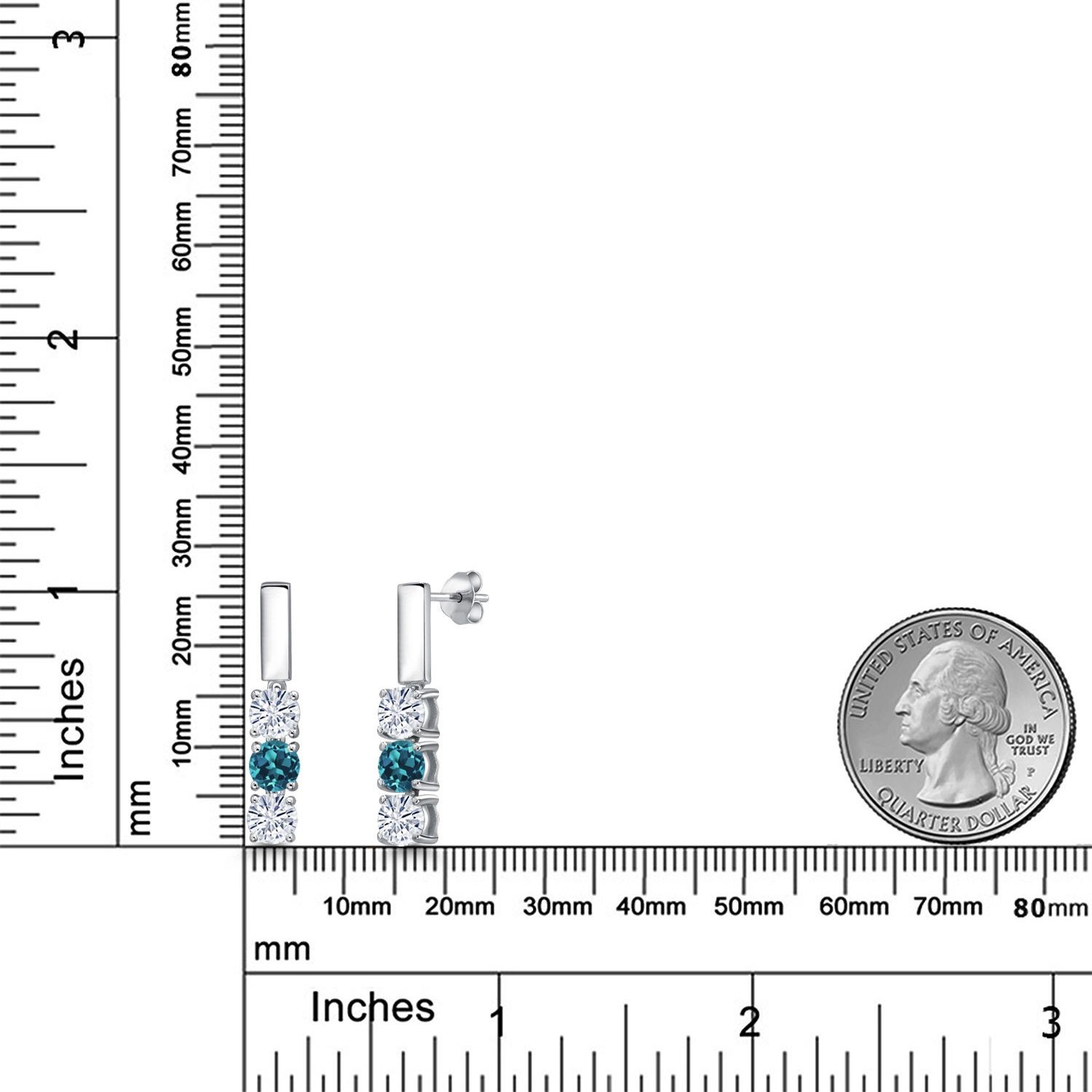 925 Sterling Silver London Blue Topaz Earrings Set with Moissanite (1.70 Cttw)