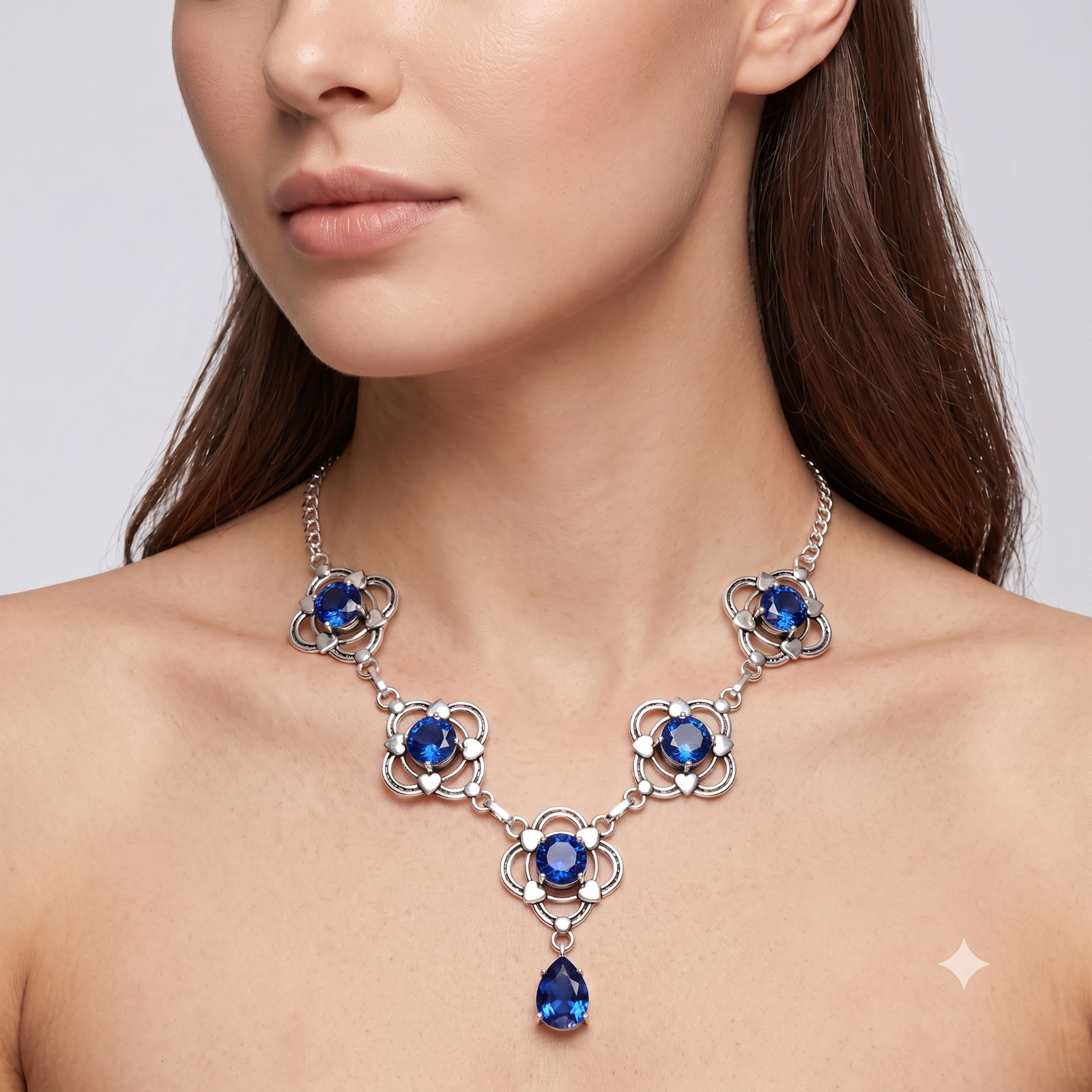 925 Sterling Silver Blue Tanzanite Gemstone Handmade Jewelry Necklace-18″