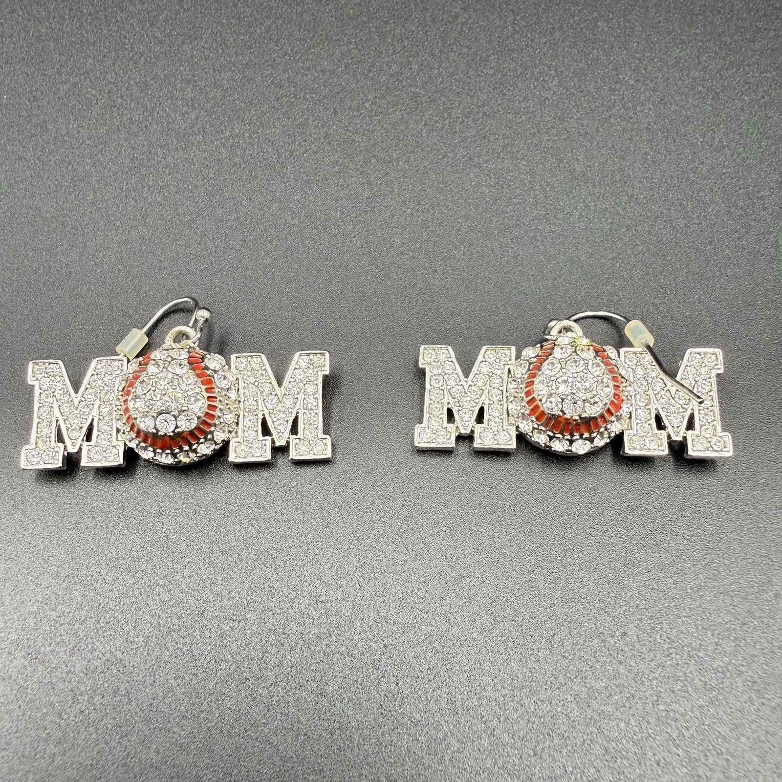 Rhinestone Baseball Dangle Earrings MOM Red And White Baseball Gift For Mom