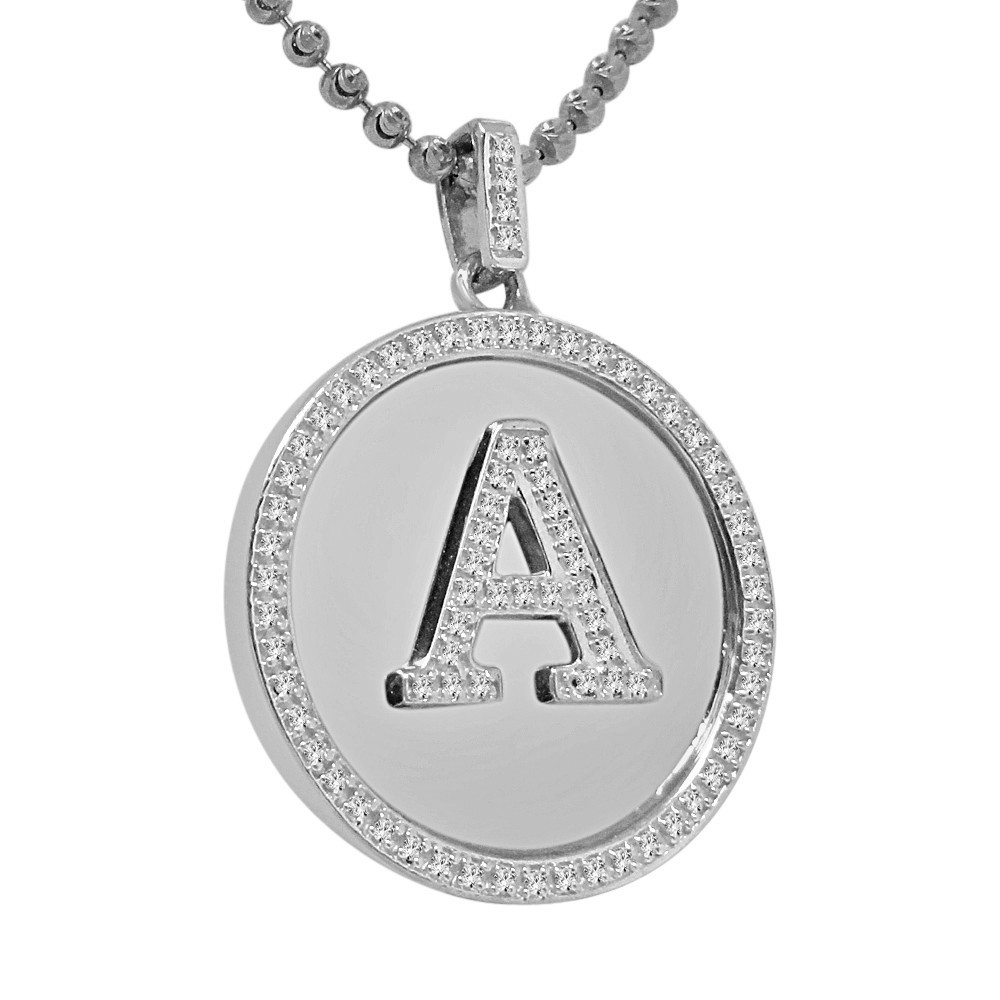 Real Natural Diamond 14K White Gold Finish Initial Letter Alphabat Pendant Charm
