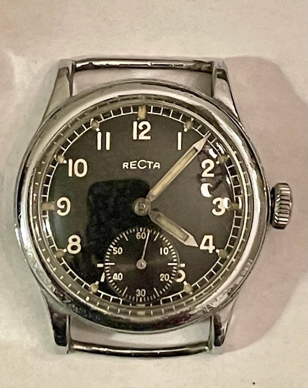 WWII German Army DH Military Watch Recta Swiss Movement – Serviced – Fixed Lugs