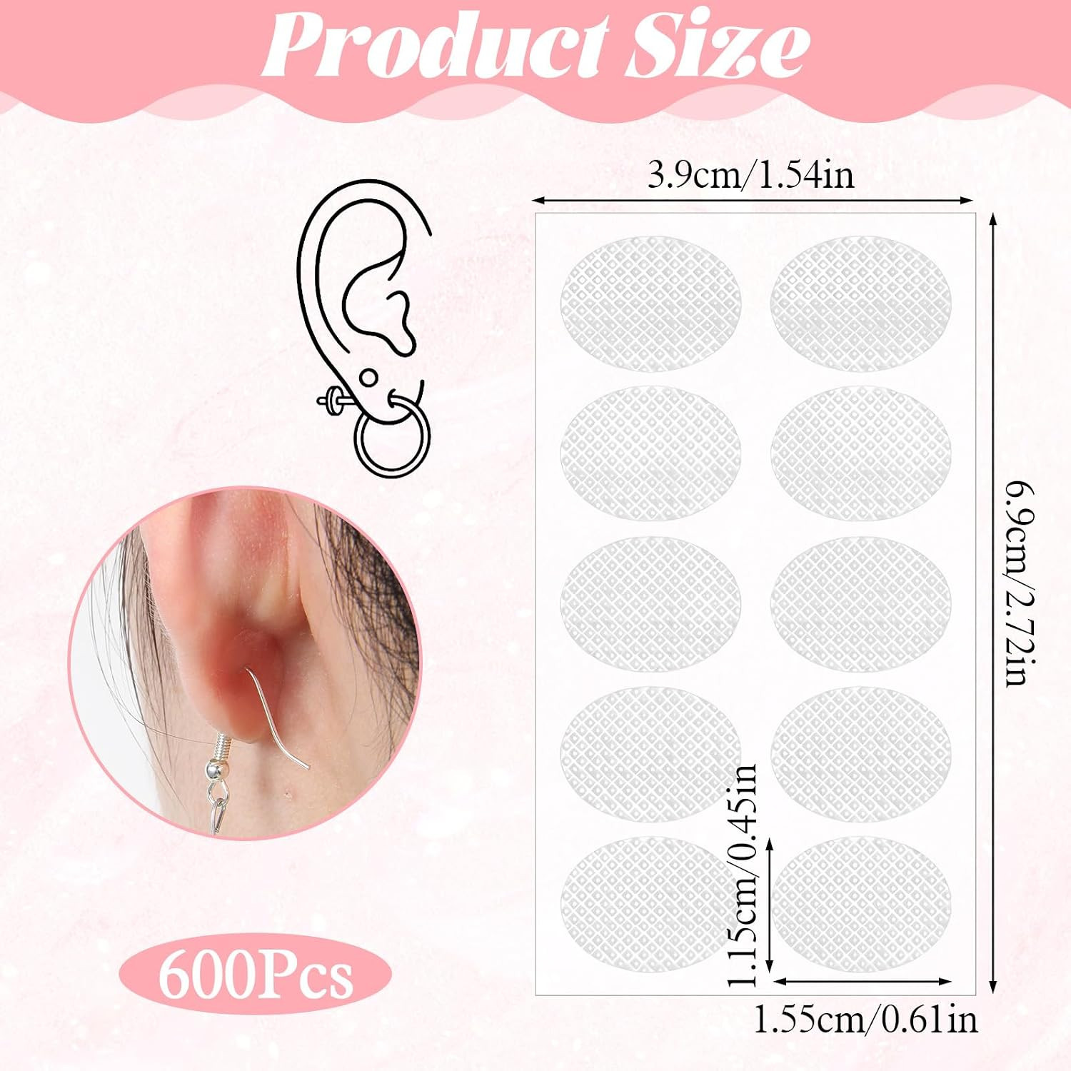 600 PCS Ear Lobe Support Patches for Earrings, Clear Earring Stickers for Hea…
