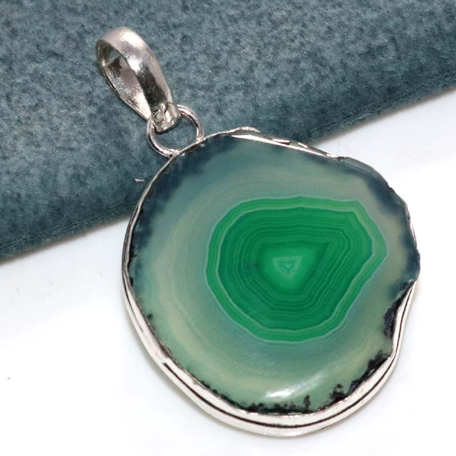 925 Silver Plated Green Botswana Aura Druzy Pendant 1.8″ Most Beautiful GW