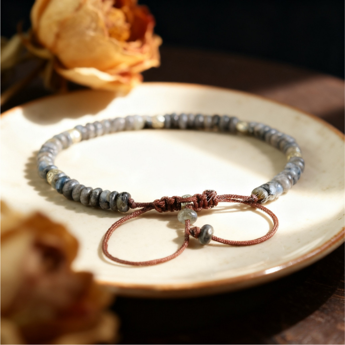 Natural Larvikite Stone Bracelet Black Crystal Healing Protection Bracelet Gift