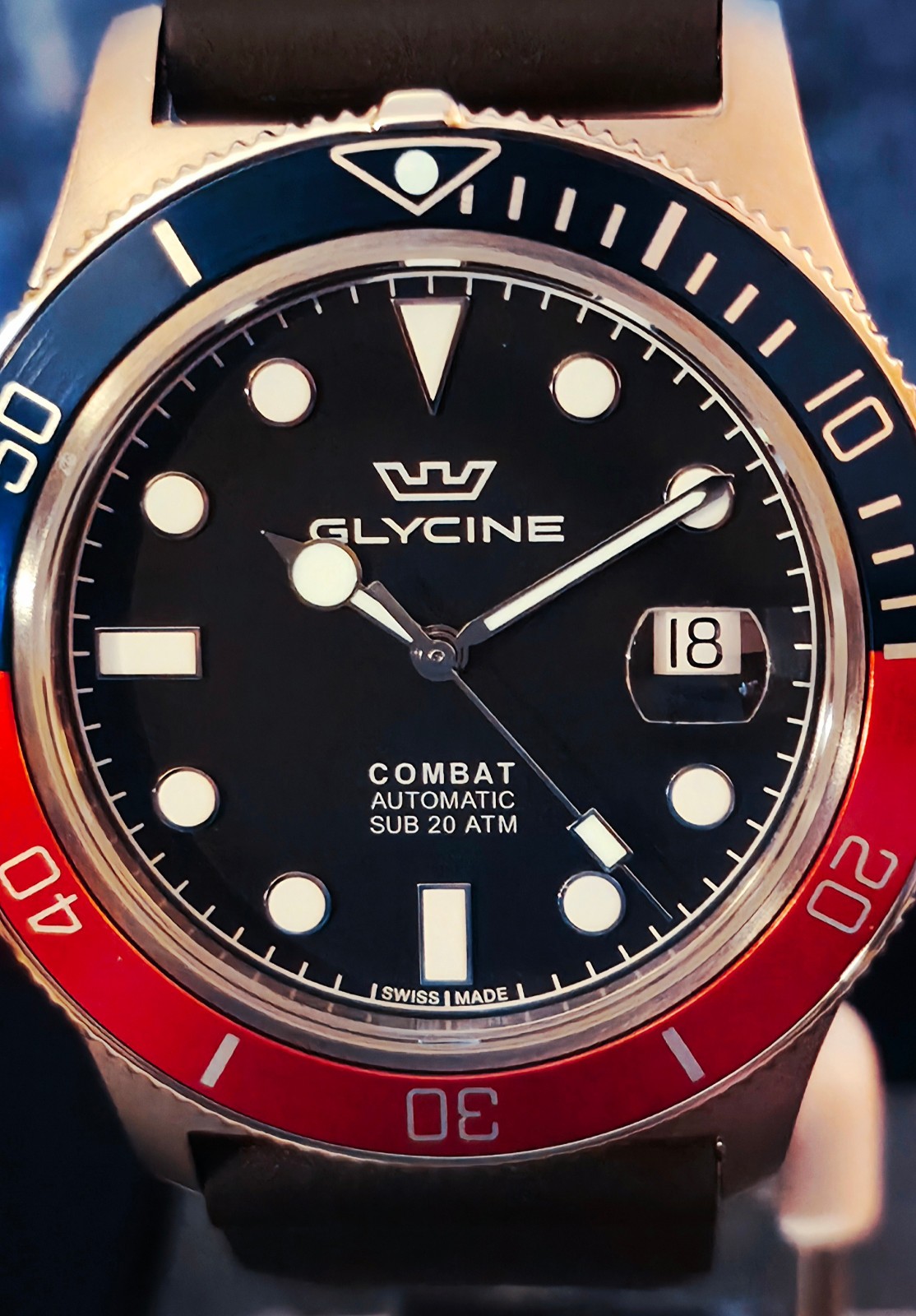 GLYCINE DROP+ COMBAT SUB PEPSI GL0196 SWISS MD AUTO ETA 2824 SAPPHIRE NEW RARE