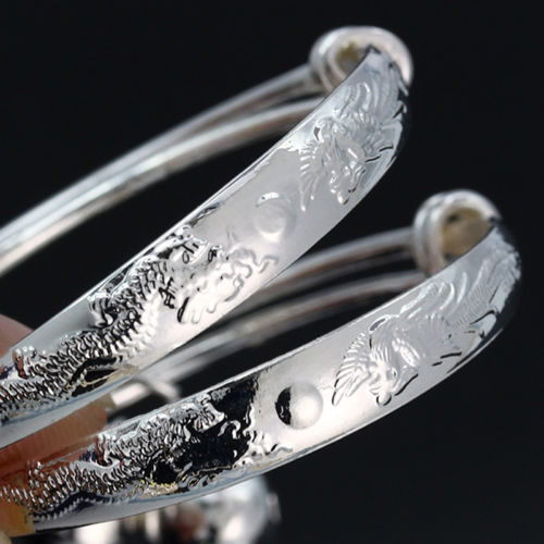 Elegant 925 Sterling Silver 2″ Charm Bracelet Bangle cuff for Newborn Baby 2 pcs