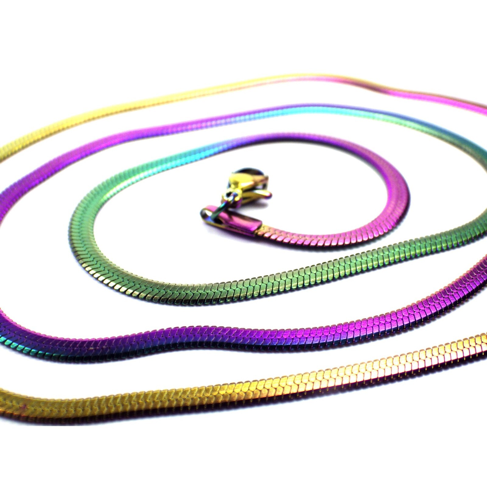 Rainbow Herringbone Chain Womens Stainless Steel Necklace 3mm 16-24-IN