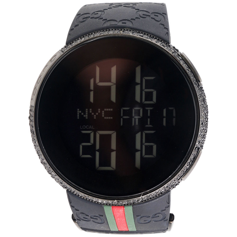 New Mens Custom Black Full Digital I Gucci YA114207 Black Diamond Watch 2.50 CT.